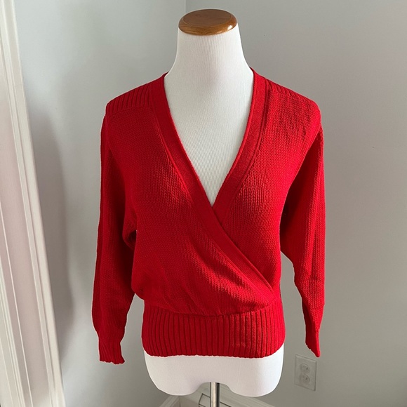 St. John Sweaters - Vintage St. John red knot faux wrap sweater top Sz. S